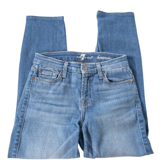 7 For All Mankind Kimmie Crop W 25 L 24 Straight Leg Light Faded Denim Casual - Picture 3 of 11